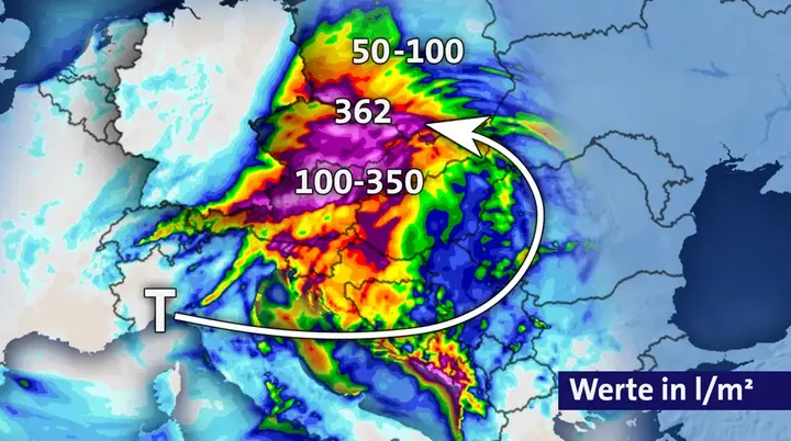 Niederschlagsmengen und Tiefdruckzugbahn | © tagesschau.de